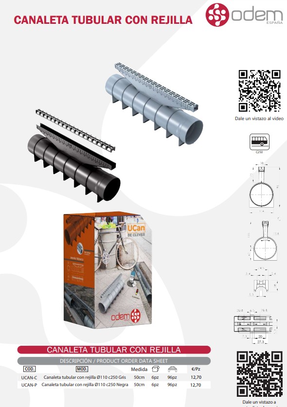 CANALETA TUBULAR CON REJILLA 0110 C250 GRIS- 50CM